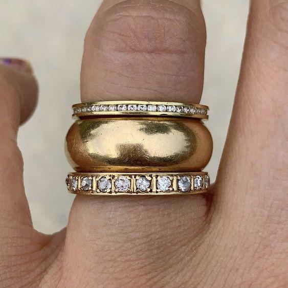 Eleganter dicker Goldring mit zauberhaften Vintage-Zirkoniasteinen
