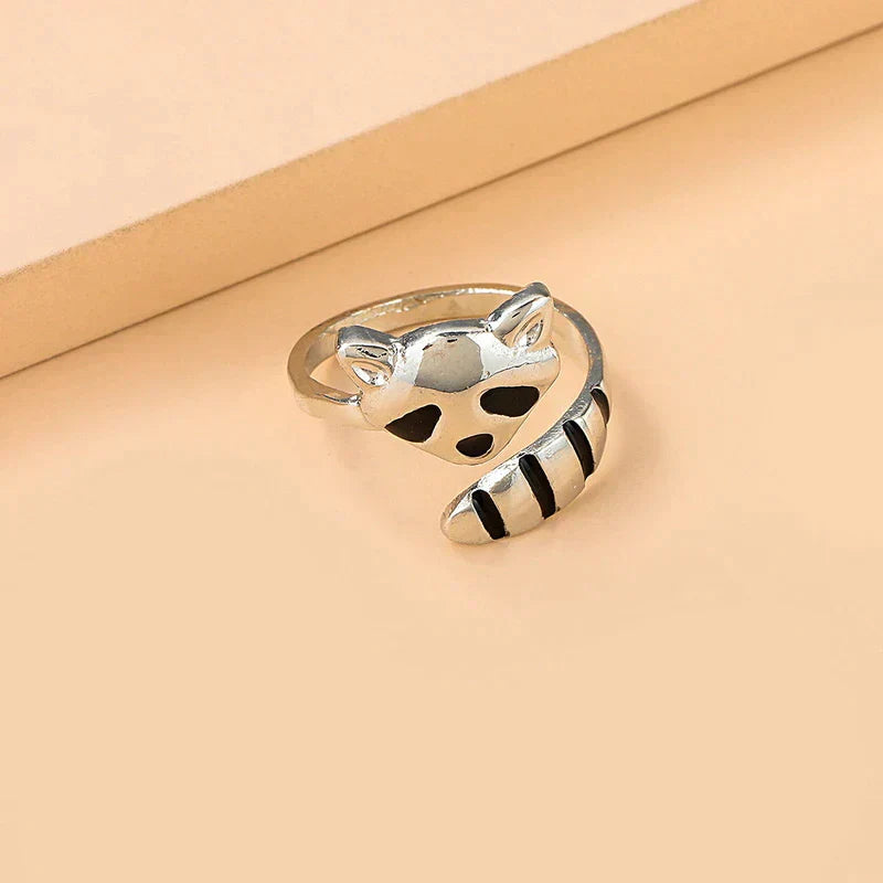 Wunderschöner verstellbarer Waschbär-Ring aus hochwertigem 925 Sterling Silber