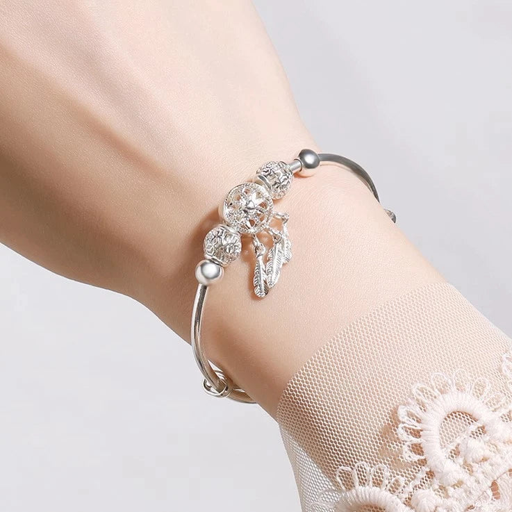 Elegantes verstellbares Armband mit dreifach Blattanhängern aus hochwertigem 925er Sterlingsilber