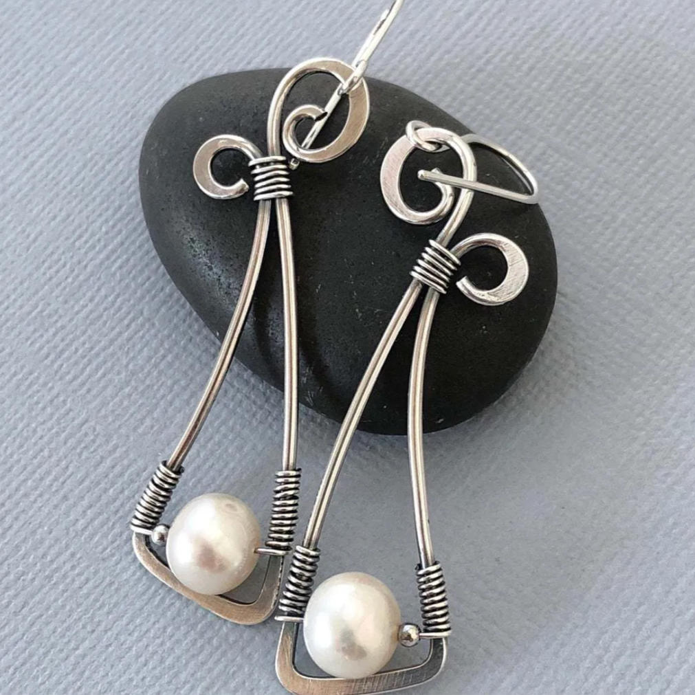 Elegante Vintage-Sterlingsilber-Perlenohrringe