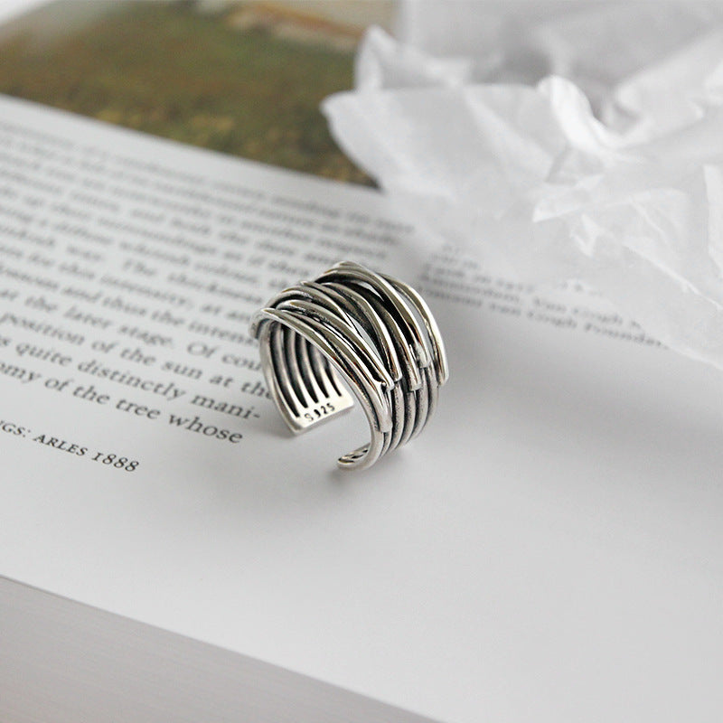 Eleganter verstellbarer Ring aus 925 Sterling Silber im Schichtdesign