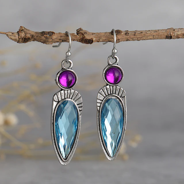 Wunderschöne Vintage-Ohrhänger aus Sterling Silber in Blau und Lila