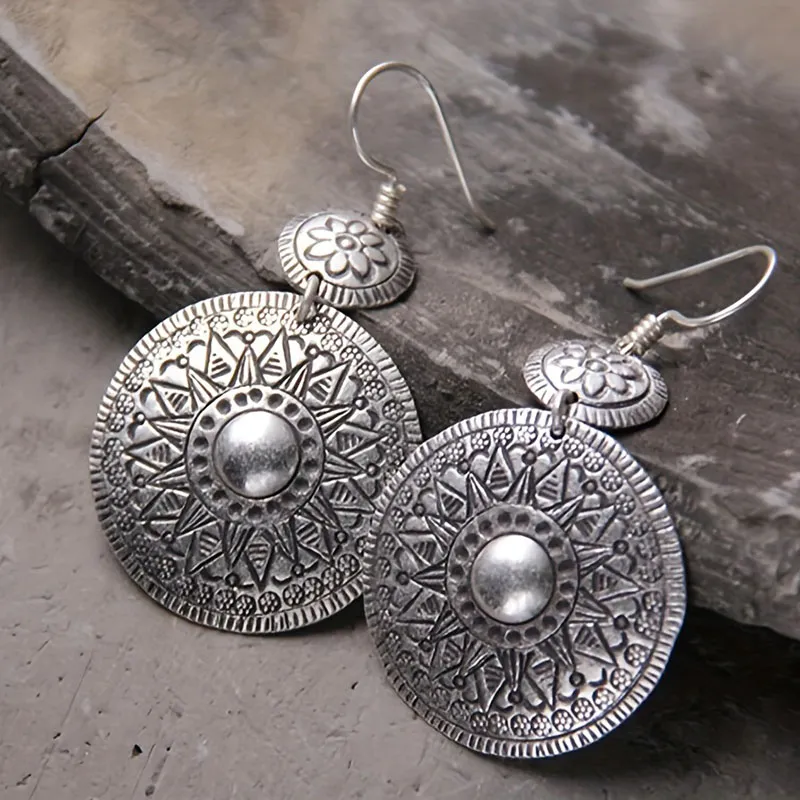 Elegante Vintage Silber Mandala-Ohrhänger für einen zeitlosen Look