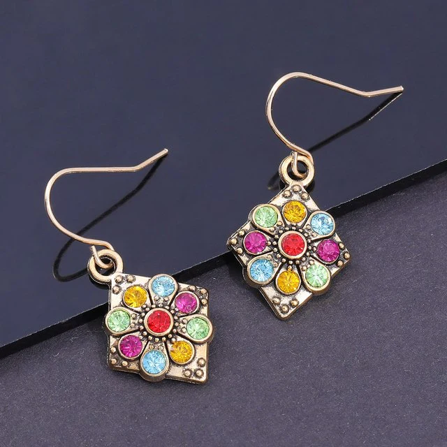 Bunte Vintage Kristall Mandala Ohrringe