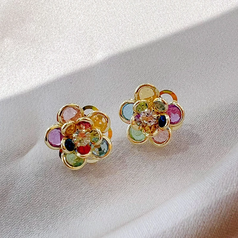 Fascinating Colorful Crystal Flower Earrings for a Touch of Elegance