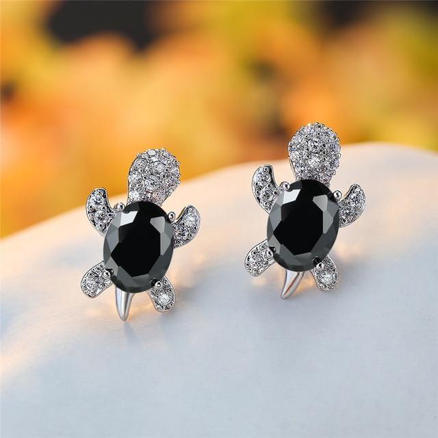 Elegante Meeresschildkröten-Ohrringe aus edlem Zirkonium und hochwertigem Silber