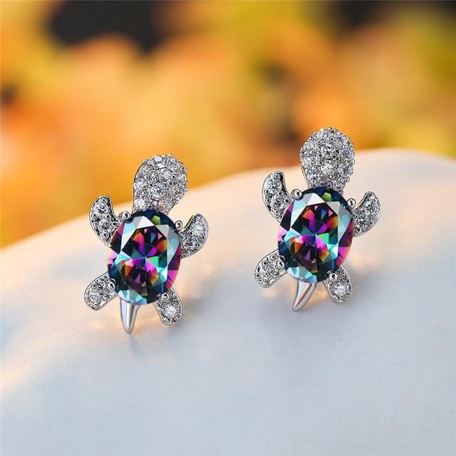 Elegante Meeresschildkröten-Ohrringe aus edlem Zirkonium und hochwertigem Silber