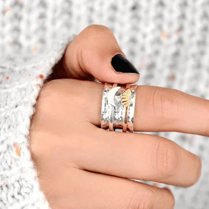 Sonnen- und Mond-Motiv Spinner-Ring für stilvolles Drehen und Träumen
