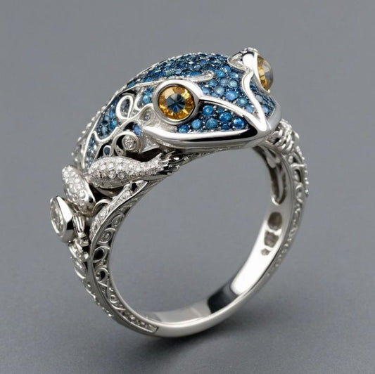 Edel glänzender Vintage-Froschring aus Sterlingsilber