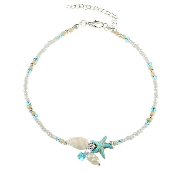 Elegante Fußkette mit Stern- und Muscheldesign, verziert mit edlen Natursteinen