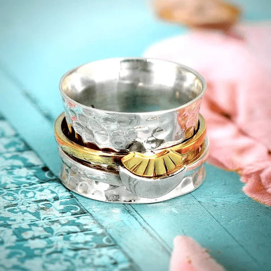Sonnen- und Mond-Motiv Spinner-Ring für stilvolles Drehen und Träumen