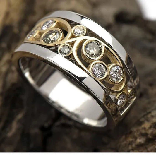 Charmanter Vintage Gold- und Silber-Efeu Zirkonia Ring