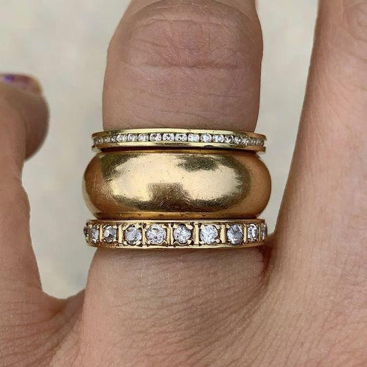 Eleganter dicker Goldring mit zauberhaften Vintage-Zirkoniasteinen