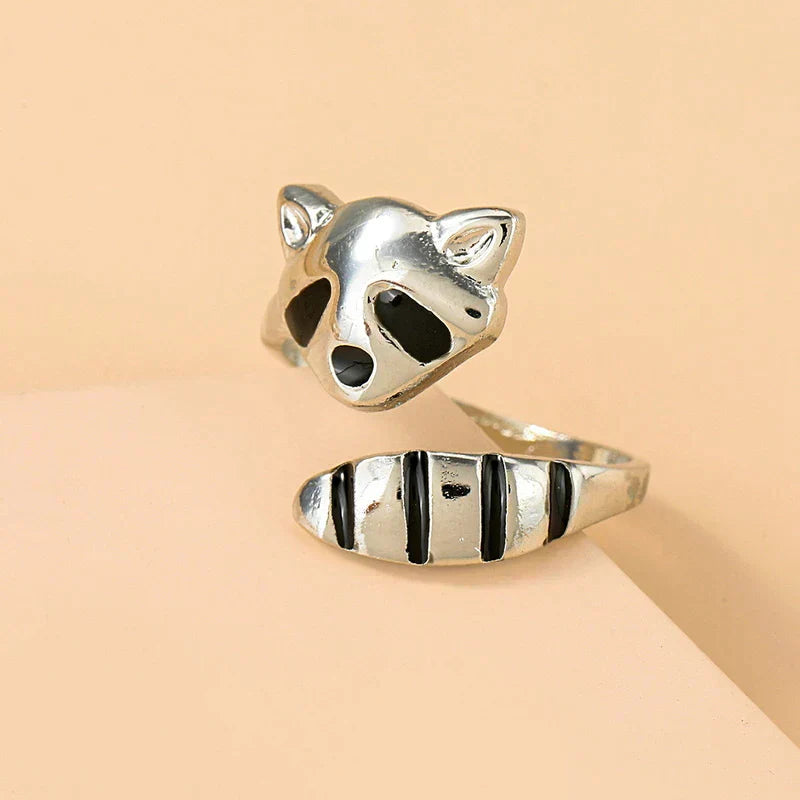 Wunderschöner verstellbarer Waschbär-Ring aus hochwertigem 925 Sterling Silber