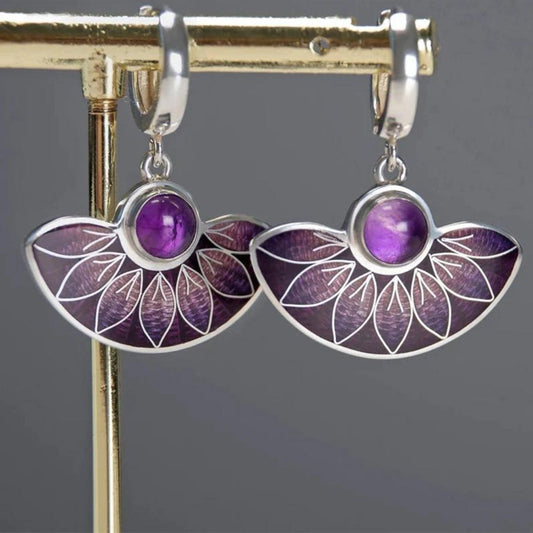 Violette Boho Mandala Ohrringe – Eleganz in Silber