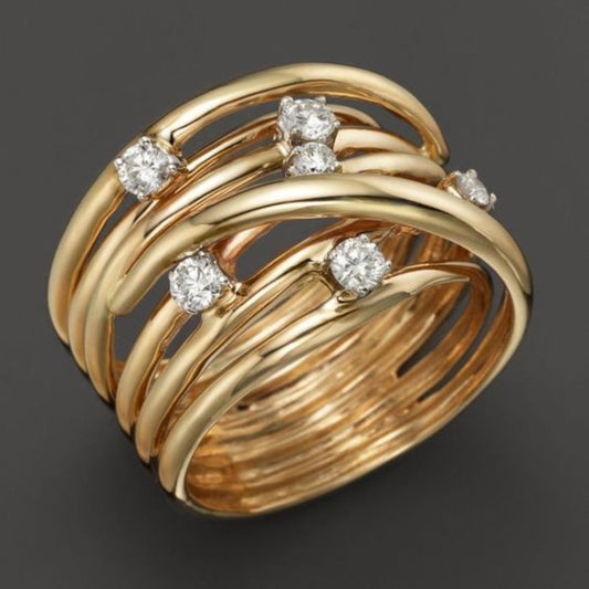 Eleganter Vintage-Dünner Ring mit goldenem Zirkonia