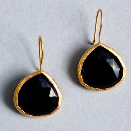 Erstklassige Vintage Schwarze Stein Ohrringe mit Goldakzenten