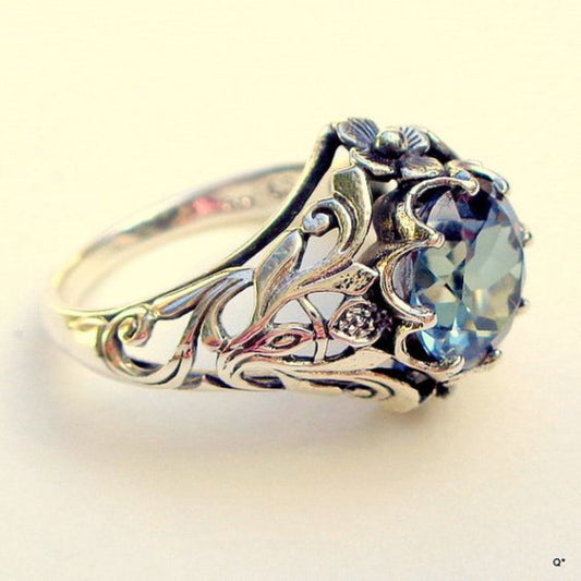 Wunderschöner Vintage Blauglas- und Silberring