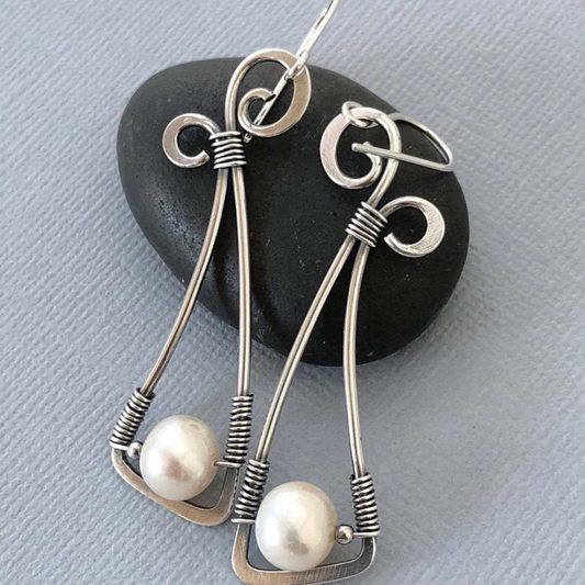 Elegante Vintage-Sterlingsilber-Perlenohrringe