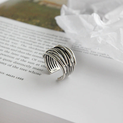 Eleganter verstellbarer Ring aus 925 Sterling Silber im Schichtdesign