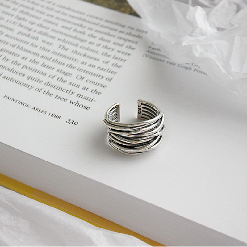 Eleganter verstellbarer Ring aus 925 Sterling Silber im Schichtdesign