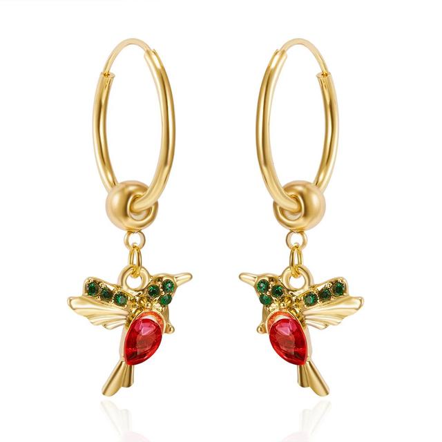 Elegante Kolibri-Ohringe aus Gold mit funkelnden Zirkonen und kunstvollem Emaille-Design
