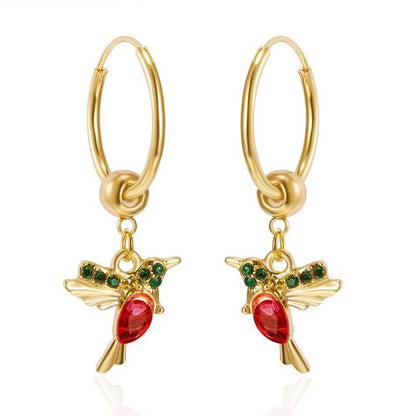 Elegante Kolibri-Ohringe aus Gold mit funkelnden Zirkonen und kunstvollem Emaille-Design