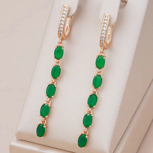 Elegante Hängende Ohrringe mit Strahlendem Grünen Kristall