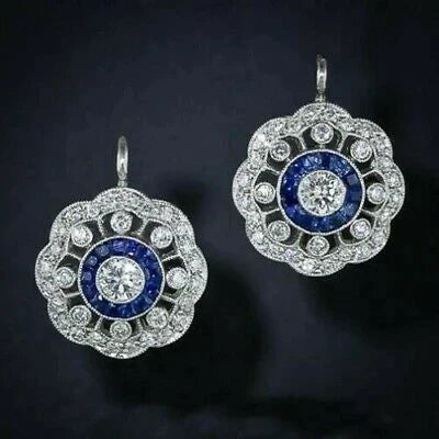Blaue Zirkonia-Ohrringe im Vintage-Mandala-Design