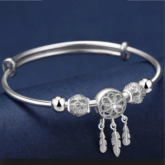 Elegantes verstellbares Armband mit dreifach Blattanhängern aus hochwertigem 925er Sterlingsilber