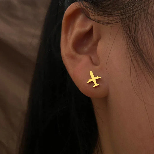 Elegante goldene Flugzeug-Ohrringe für Reisefans