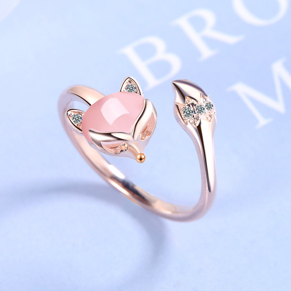 Eleganter rosa Fuchs verstellbarer Sterlingsilberring