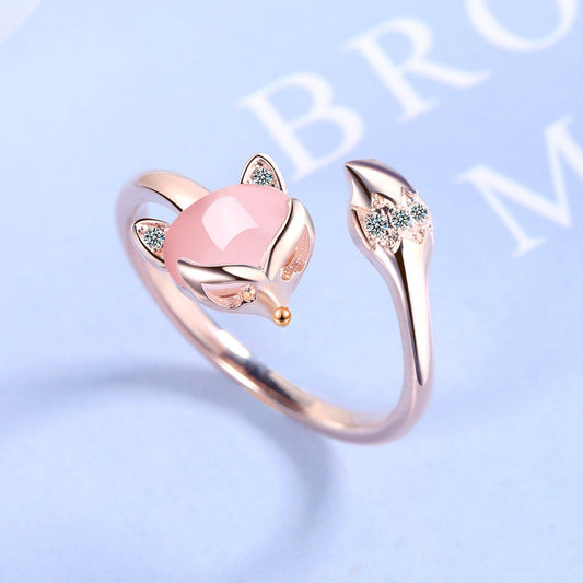 Eleganter rosa Fuchs verstellbarer Sterlingsilberring