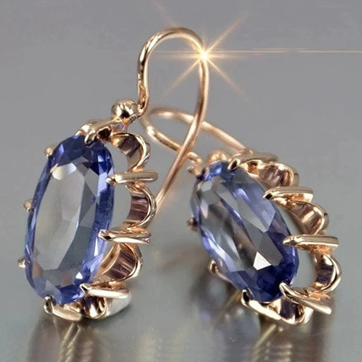 Elegante Vintage Goldene Blaue Kristall Ohrringe