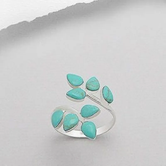 Anpassbarer Ring mit eleganten Türkisblättern
