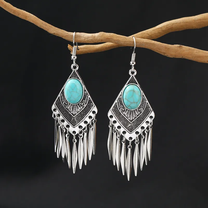 Stylische Vintage Türkis Quasten Ohrringe für einen Boho-Chic Look