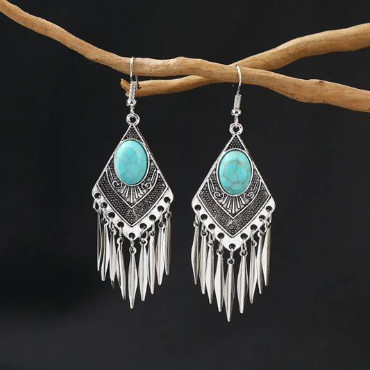 Stylische Vintage Türkis Quasten Ohrringe für einen Boho-Chic Look