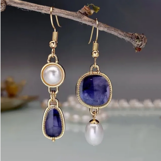 Elegante Vintage Blaustein-Perlen-Ohrstecker