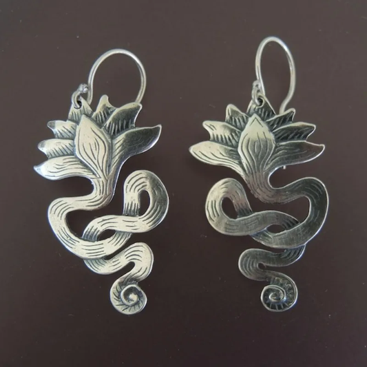 Elegante Vintage Blumen-Ohrringe aus Sterlingsilber mit Schlangenmotiv