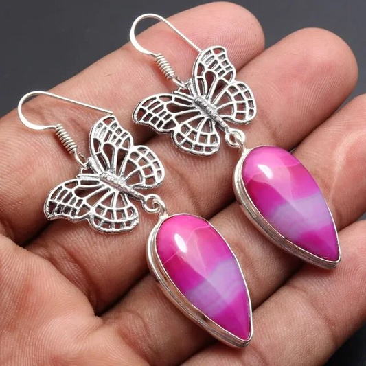 Antik inspirierte Schmetterling Ohrringe mit zartem rosa Stein