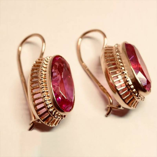 Elegante Vintage-Ohrringe aus roten Kristallen in Roségold