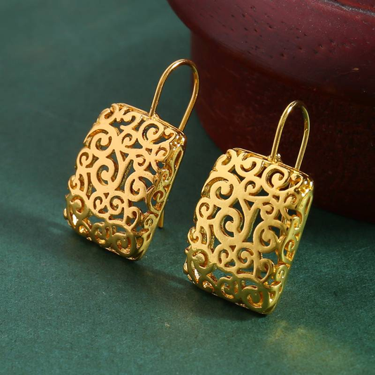 Stilvolle Vintage Gold Hohlquadratische Ohrringe