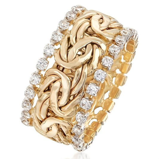 Eleganter geflochtener Ring aus Gold mit funkelnden Zirkonia-Steinen