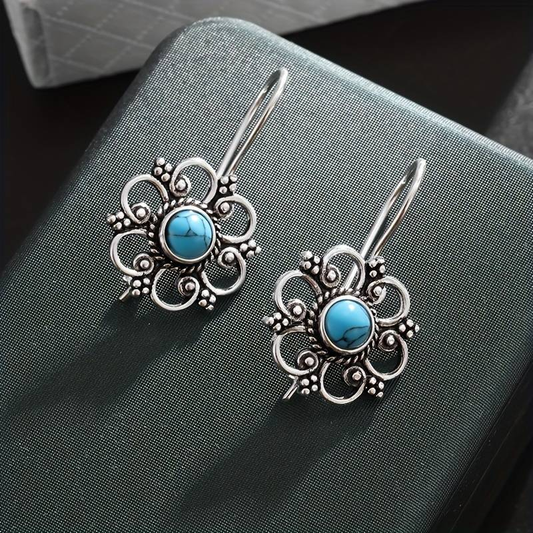 Zauberhafte Vintage-Silberohrringe mit blauen Blumenmotiven