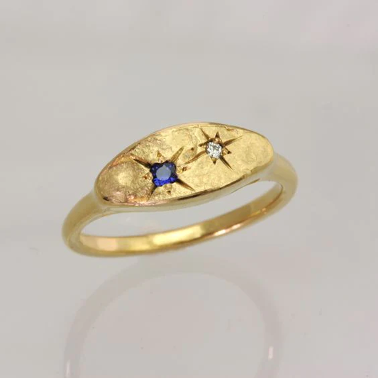 Vergoldeter Vintage Blauer Stern Ring - Ein zeitloser Schatz