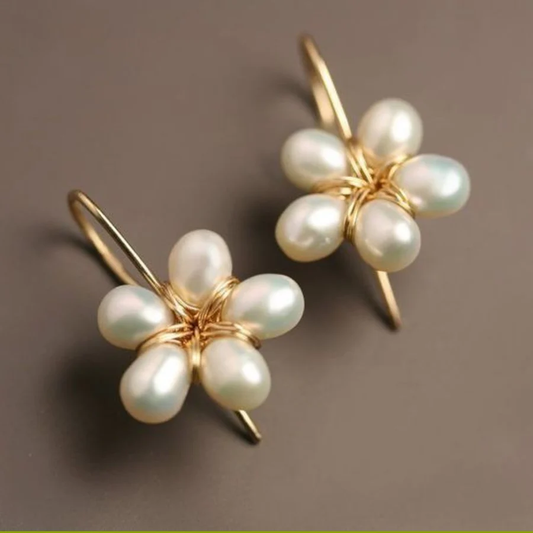 Antique Golden Bead Flower Earrings