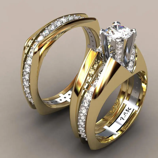 Wundervolles Vintage-Gold- und Kristallring-Ensemble
