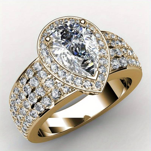 Exquisiter Vintage-Goldring mit atemberaubenden Zirkonia-Drops