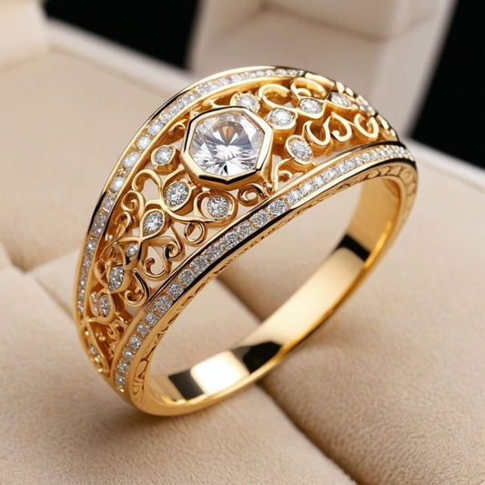 Eleganter hohler Ring mit funkelndem Kristall in Goldveredelung