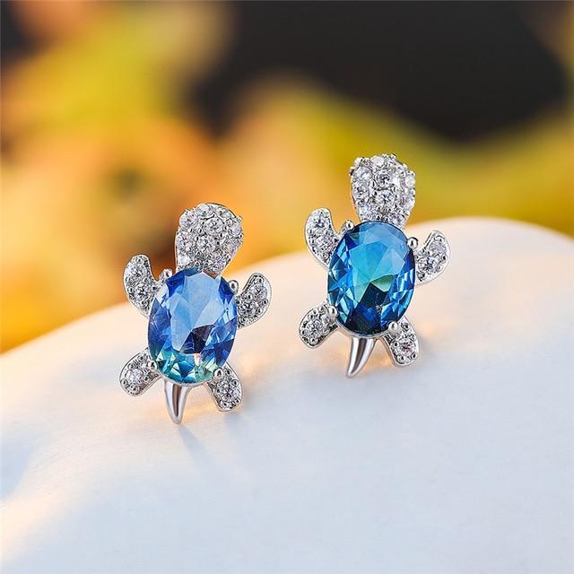 Elegante Meeresschildkröten-Ohrringe aus edlem Zirkonium und hochwertigem Silber